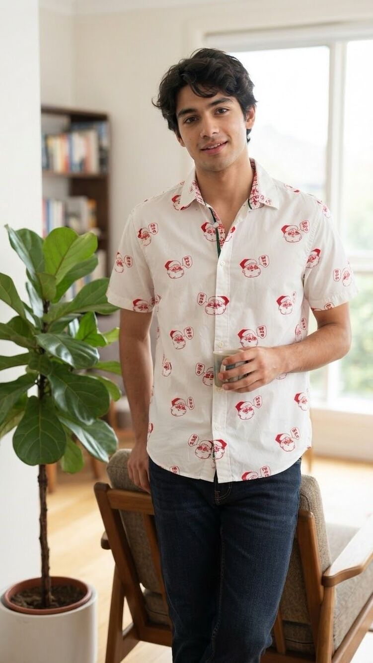 Denim & Flower Ricky Singh Santa "Ho Ho Ho" Christmas Button-Down Shirt Medium N